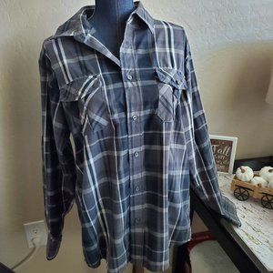 Beverly Hills Polo Club Black Long Sleeve Plaid Button Up Shirt Men's Size Large